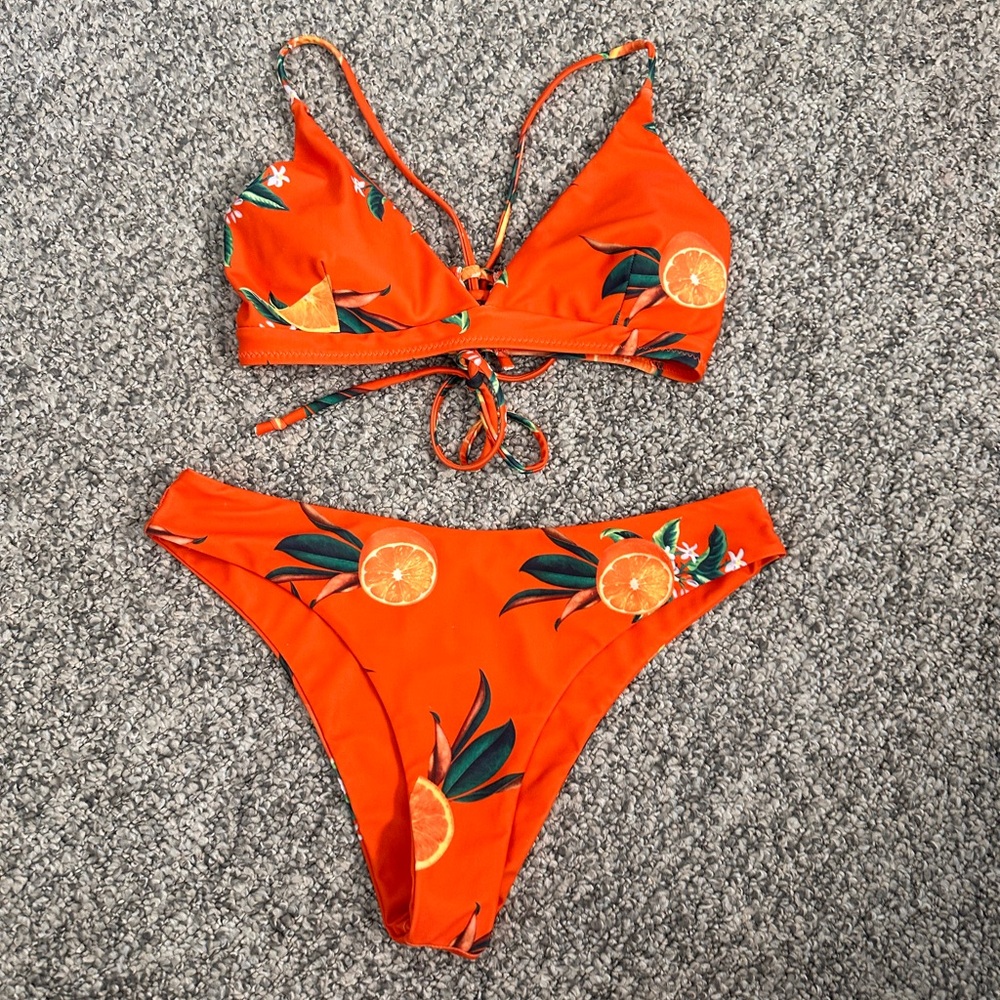 Zaful Orange Blossom Print Bikini Set
